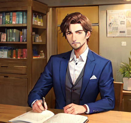 スーツイケメンのおじさまが仕事をしているイラスト