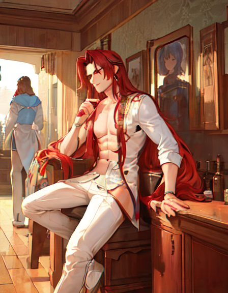 赤髪のロンゲイケメン男性