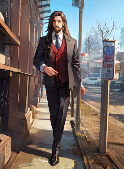 長身ロンゲイケメンなおじさんのイラスト