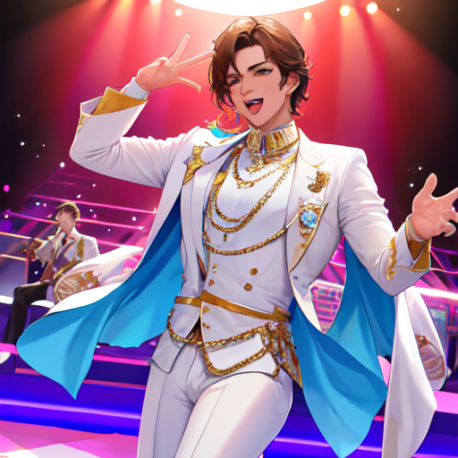 王子様系の衣装で踊っている男性アイドルの絵