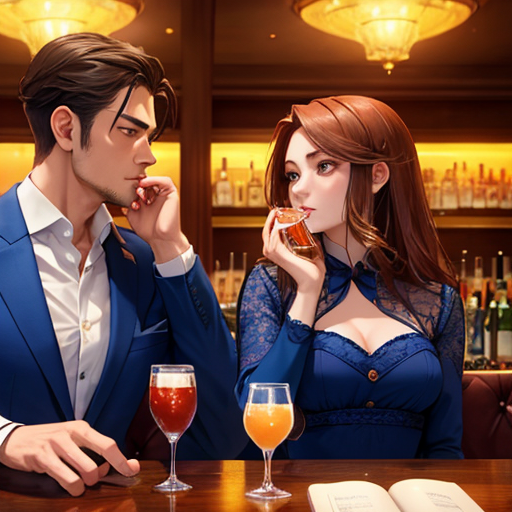 一緒にお酒を飲んでいるイケメンホストと美女