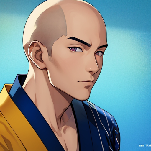 イケメンの和服坊主頭の男