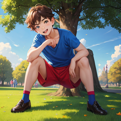 外で半ズボンで元気に遊んでいる美少年