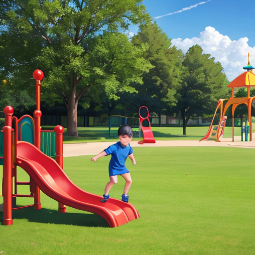 滑り台で元気に遊んでいる男の子