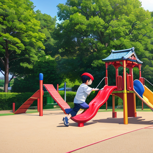 小さいスベリ台付近で遊んでいる男児