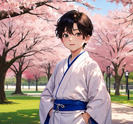 和服男子が公園にいる画像