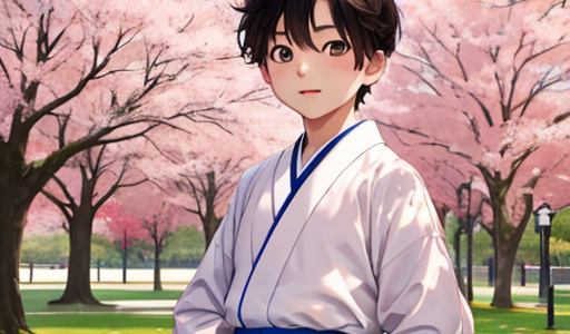 和服男子が公園にいる画像