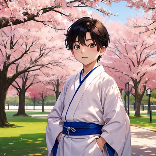 和服男子が公園にいる画像