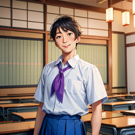 チャラそうな男の子が女子の制服を着て立っている