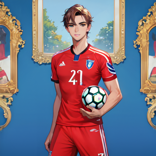 室内で記念撮影をしているイケメンサッカー選手