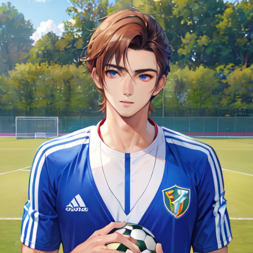 サッカーボールを持ってコートに立っているイケメン