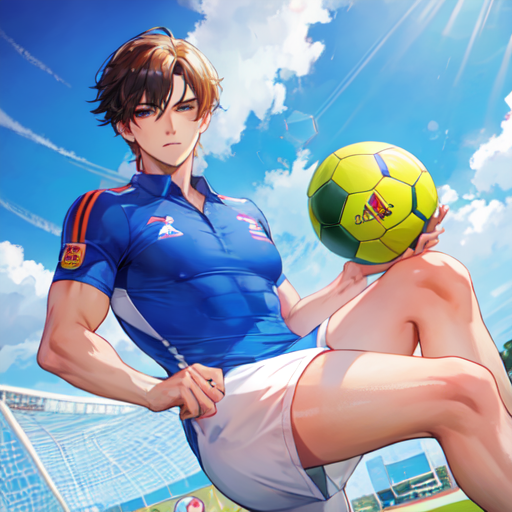 サッカープレイ中のイケメン白人男性