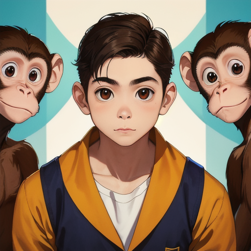 こっちを見つめているサル顔美少年