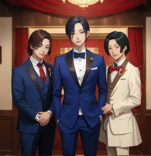 細身イケメンホスト達が店に来た女性を出迎えてくれているイラスト